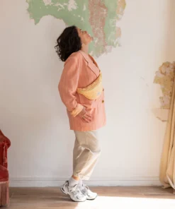 Alternative view of Belt bag, chest bag - Peach colored gingham fabric
