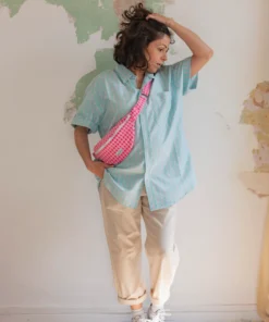 Alternative view of Fanny pack, chest bag - Neon pink gingham fabric