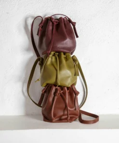 Alternative view of Bucket bag, smooth leather bag, khaki green color